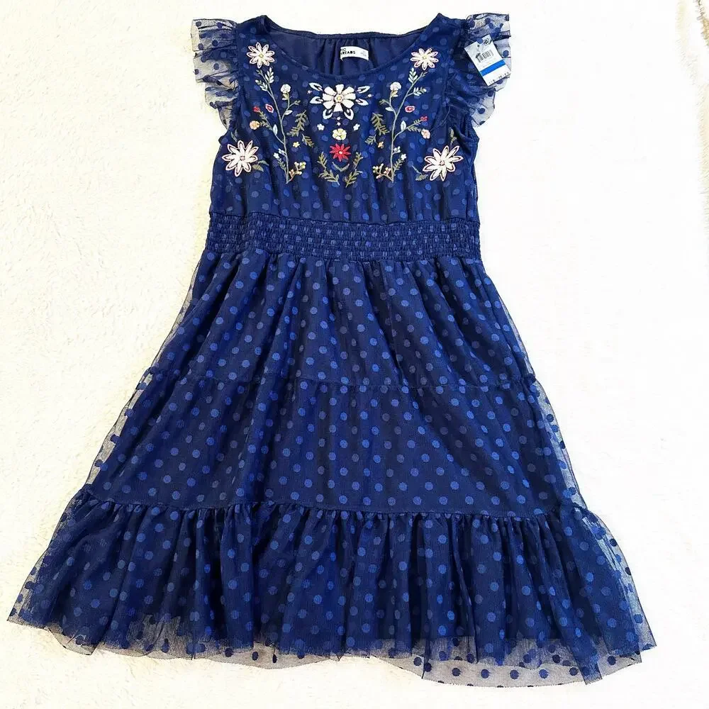 New Epic Threads Floral Dress sz XL Navy Blue Polka Dot Floral Dress